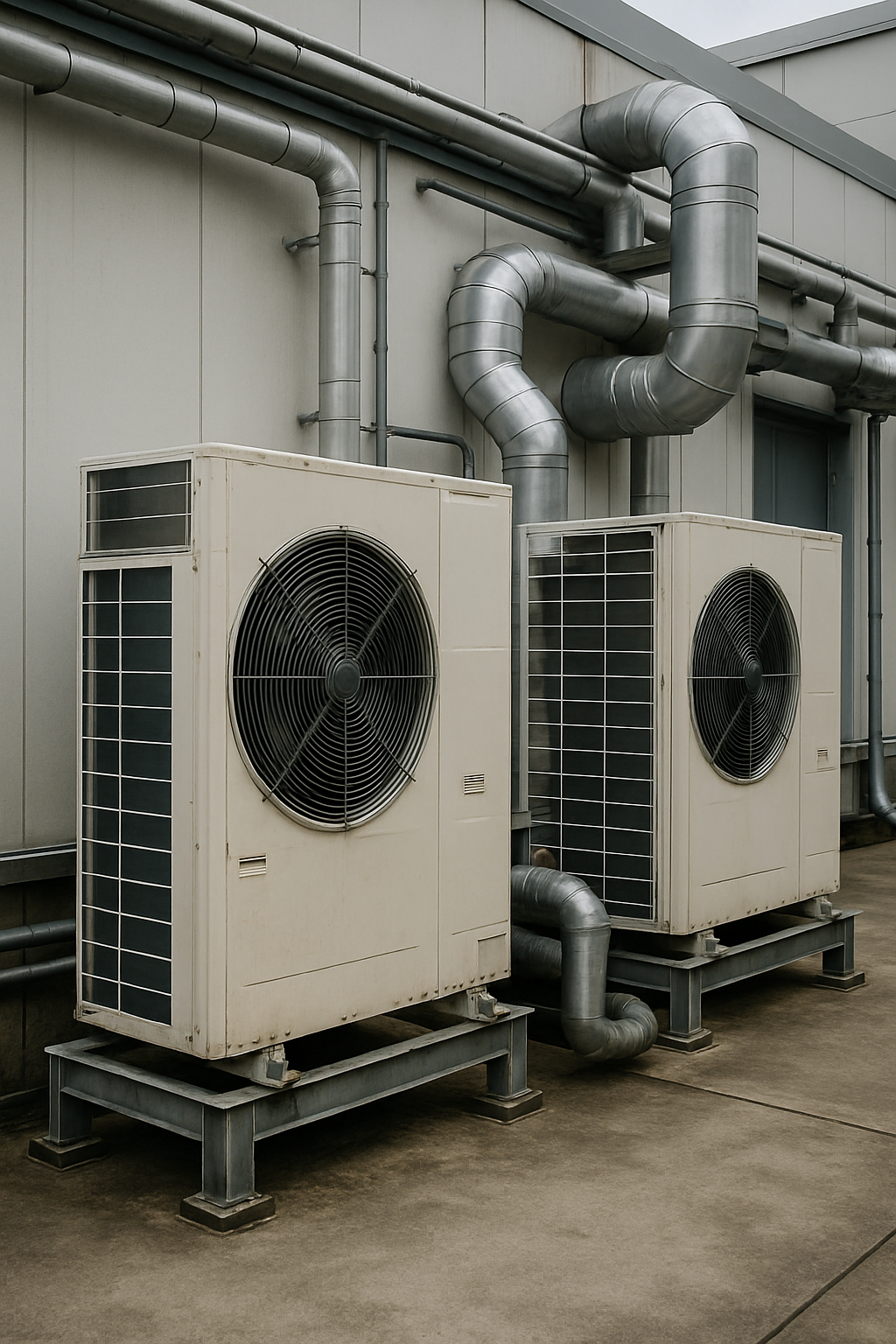 20251016 2034 industrial heat pumps outdoors simple compose 01k7q4shhyfkgr89vkb8v3sfsa